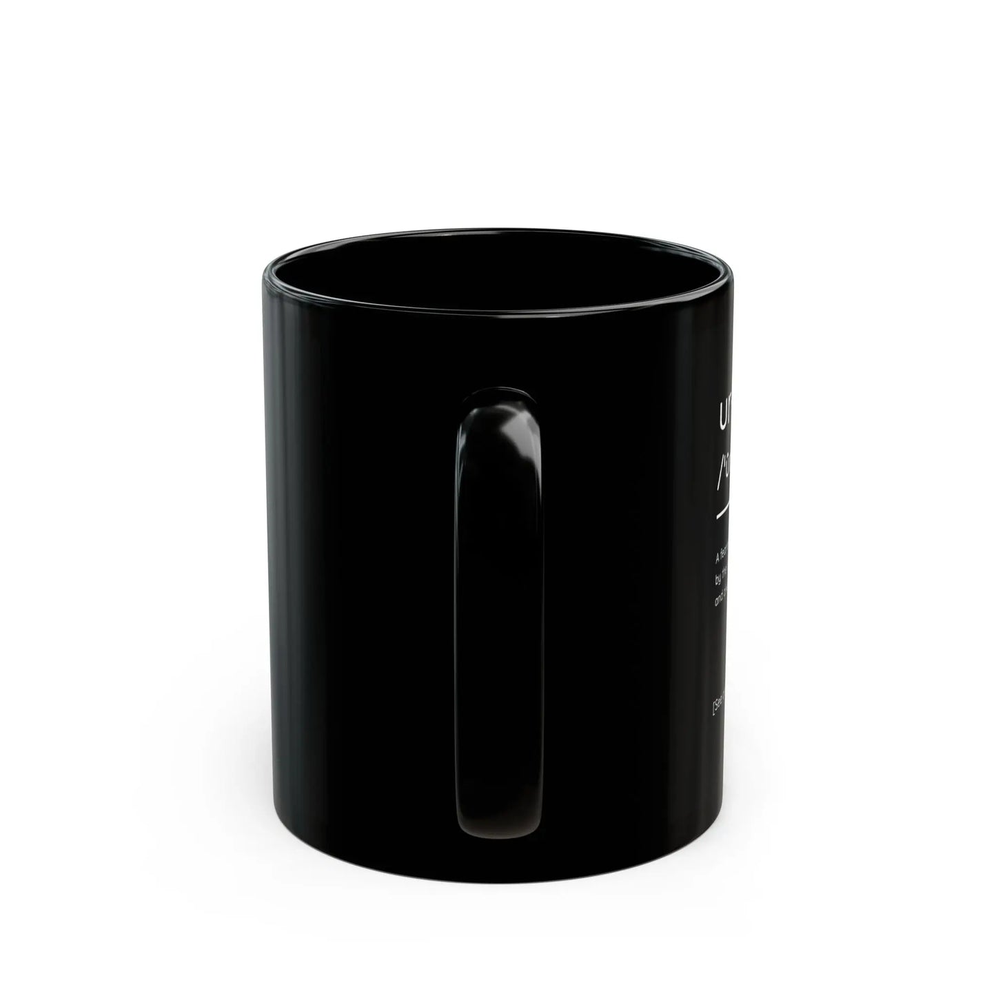 Right view of Black Cookie Definition Mug by Urban Cookie featuring a dictionary-style “urban cookie” print.