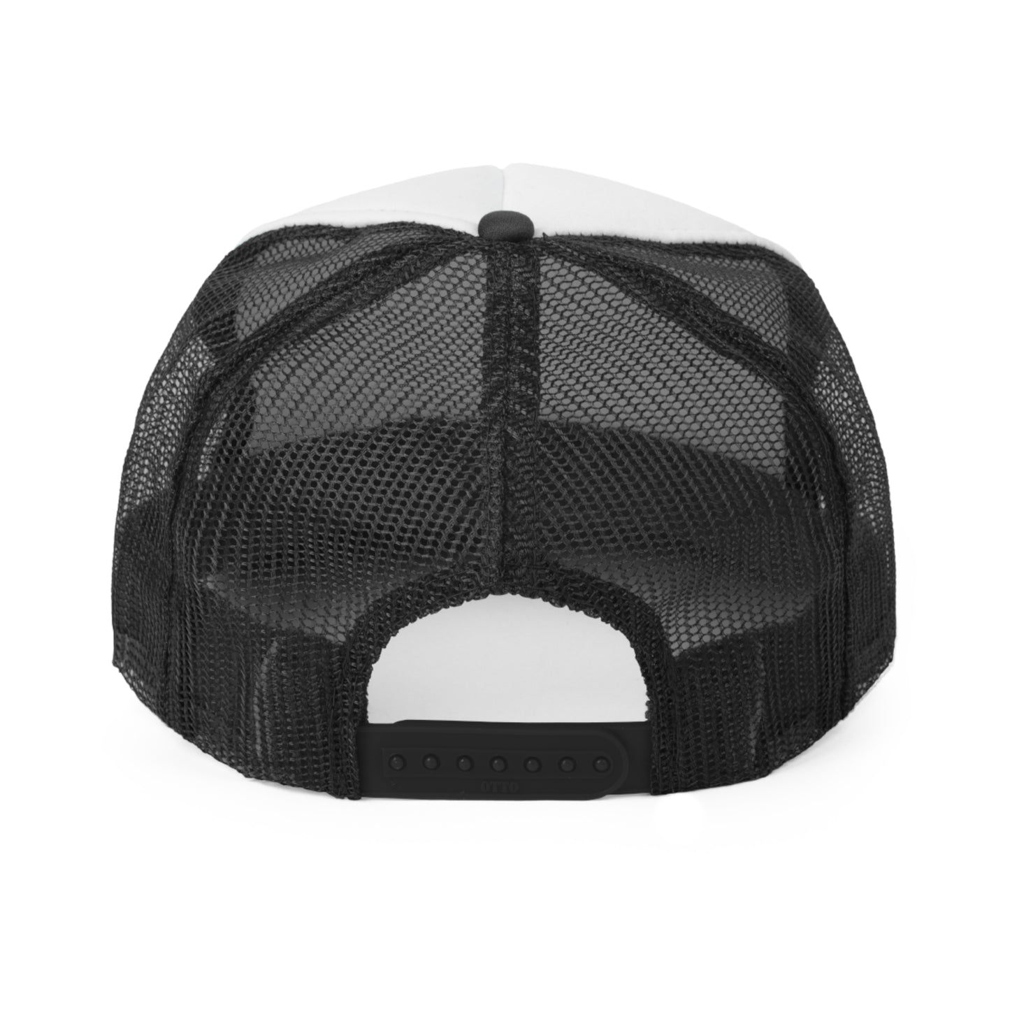 Back view of Urban Cookie Baddie Truck Fit Cap with mesh back on white background.