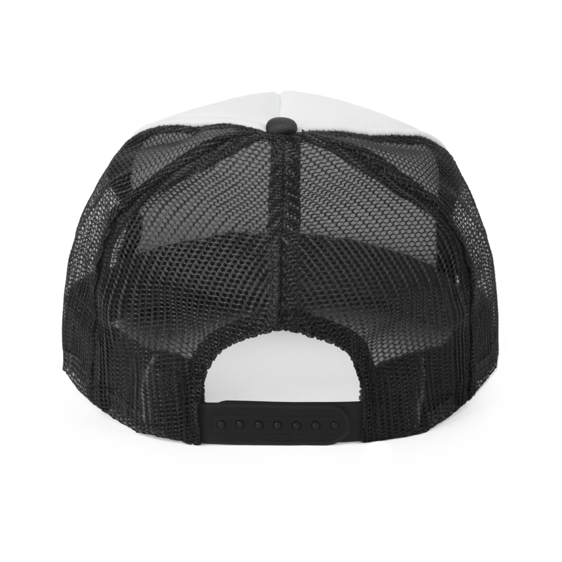 Back view of Urban Cookie Baddie Truck Fit Cap with mesh back on white background.