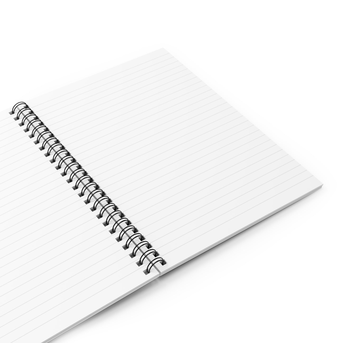 Open, Close up view of lined paper in the spiral bound White Urban Cookie Bands not Boys notebook on a white background.