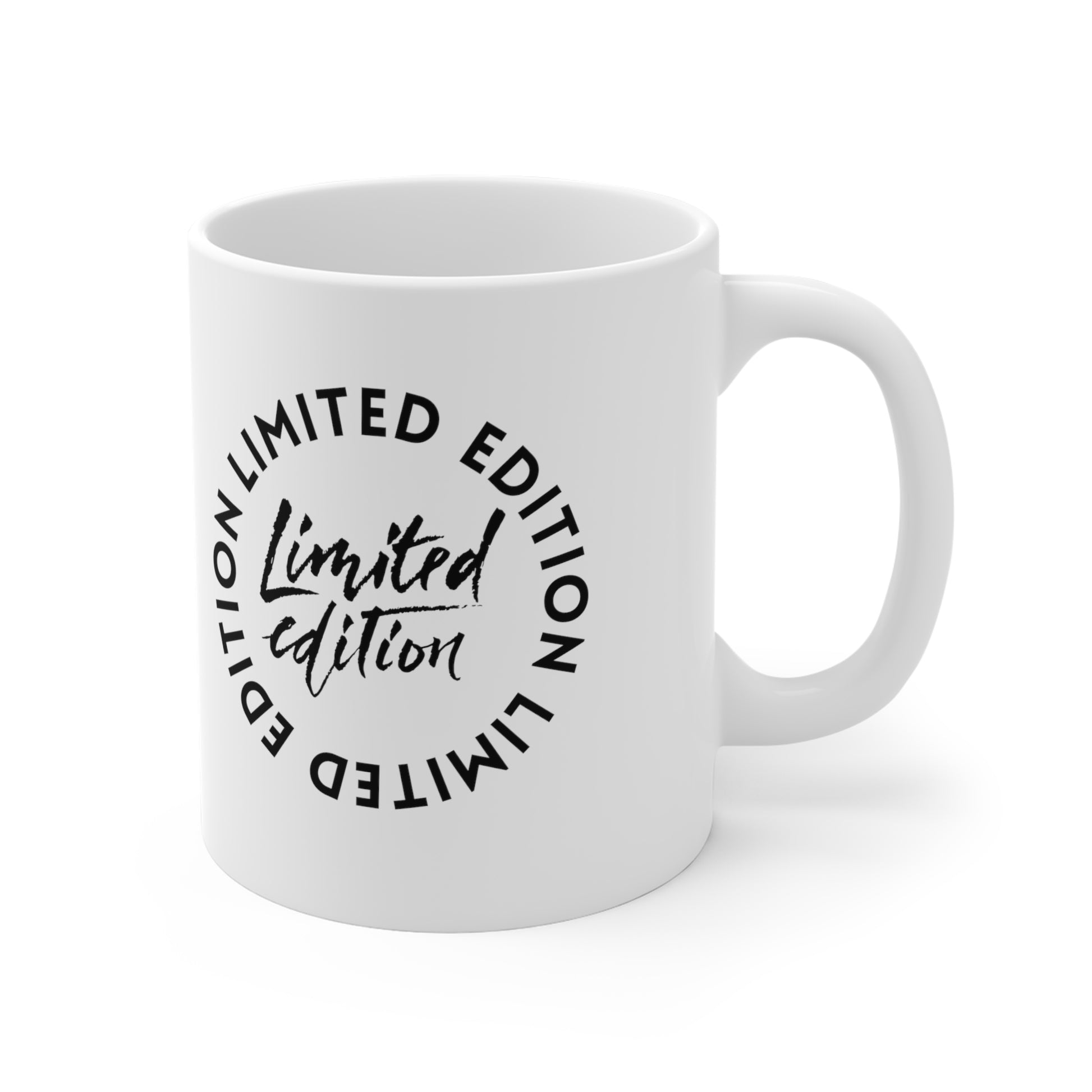 Left view of Urban Cookie Limited Edition White mug on a white background.