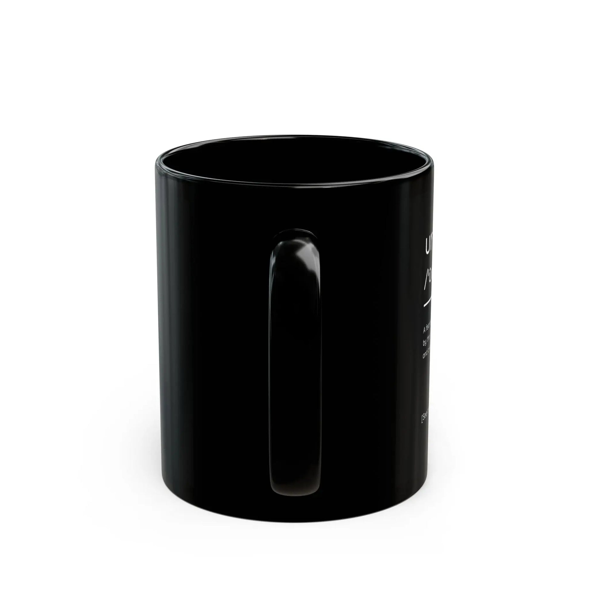 Right view of Black Cookie Definition Mug by Urban Cookie featuring a dictionary-style “urban cookie” print.