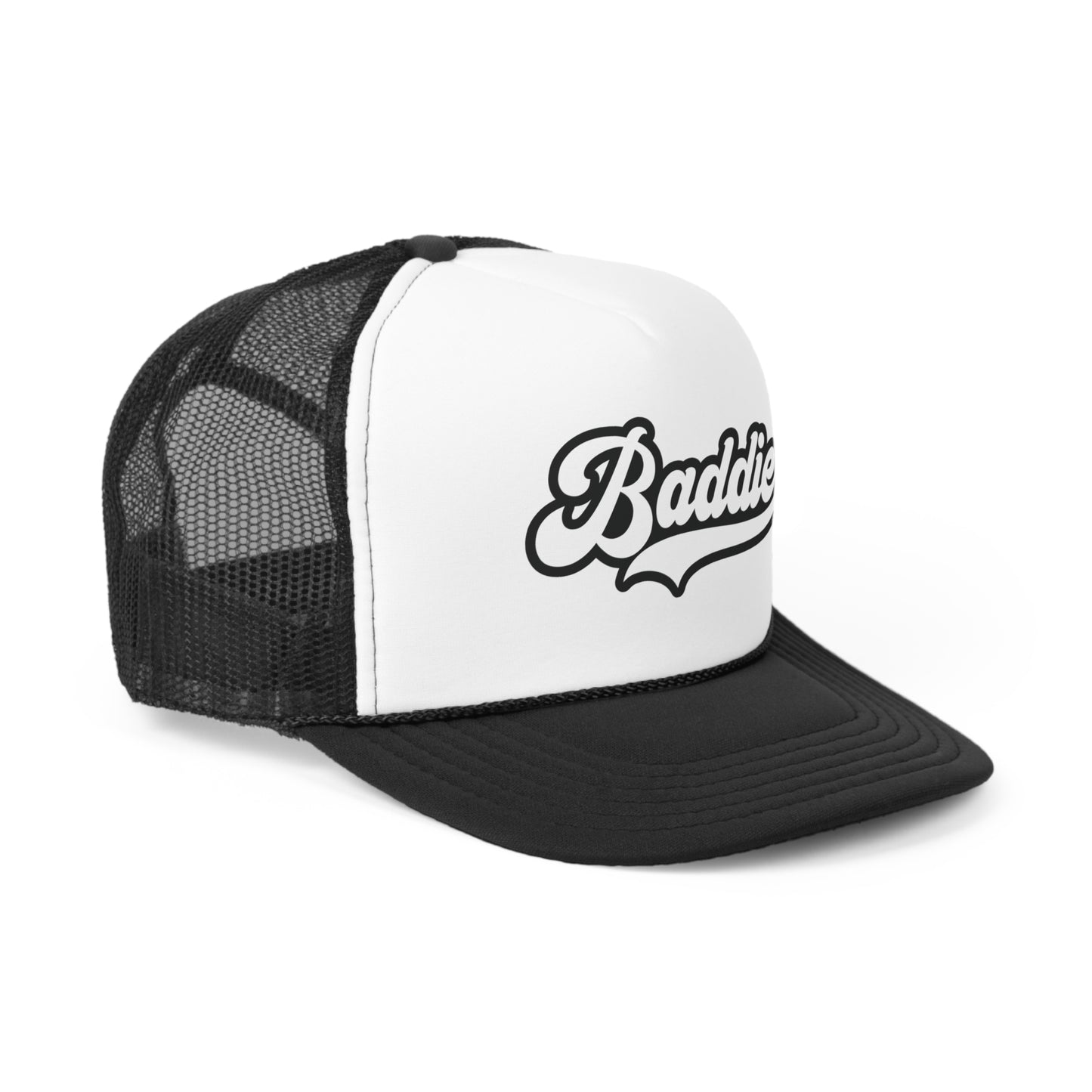 Side view of Urban Cookie Baddie Truck Fit Cap on a white background.