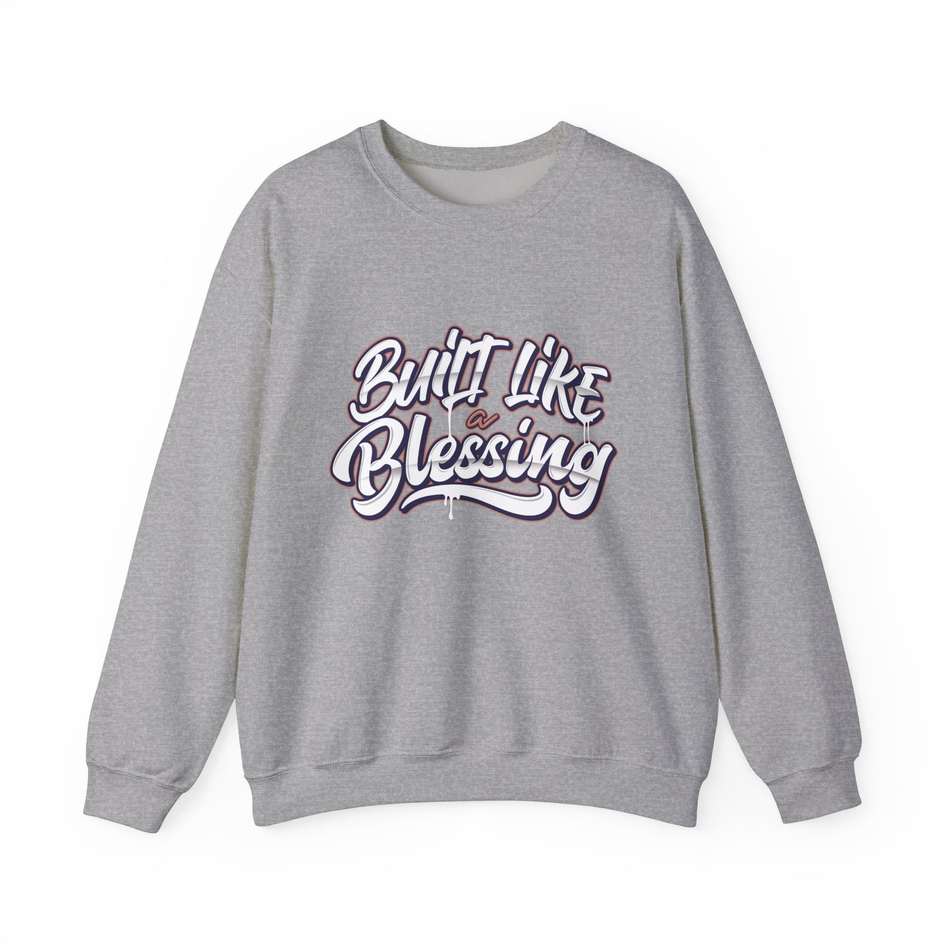 Urban Cookie's Built like Blessings crew in Sport Grey. "Built Like a Blessing" in white drippy text. White background.